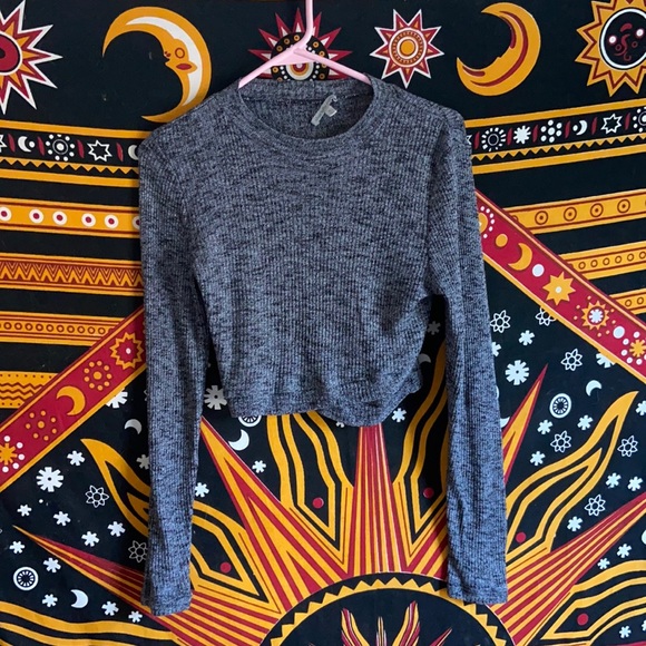 Charlotte Russe Grey Long Sleeved Crop Top - Picture 1 of 3